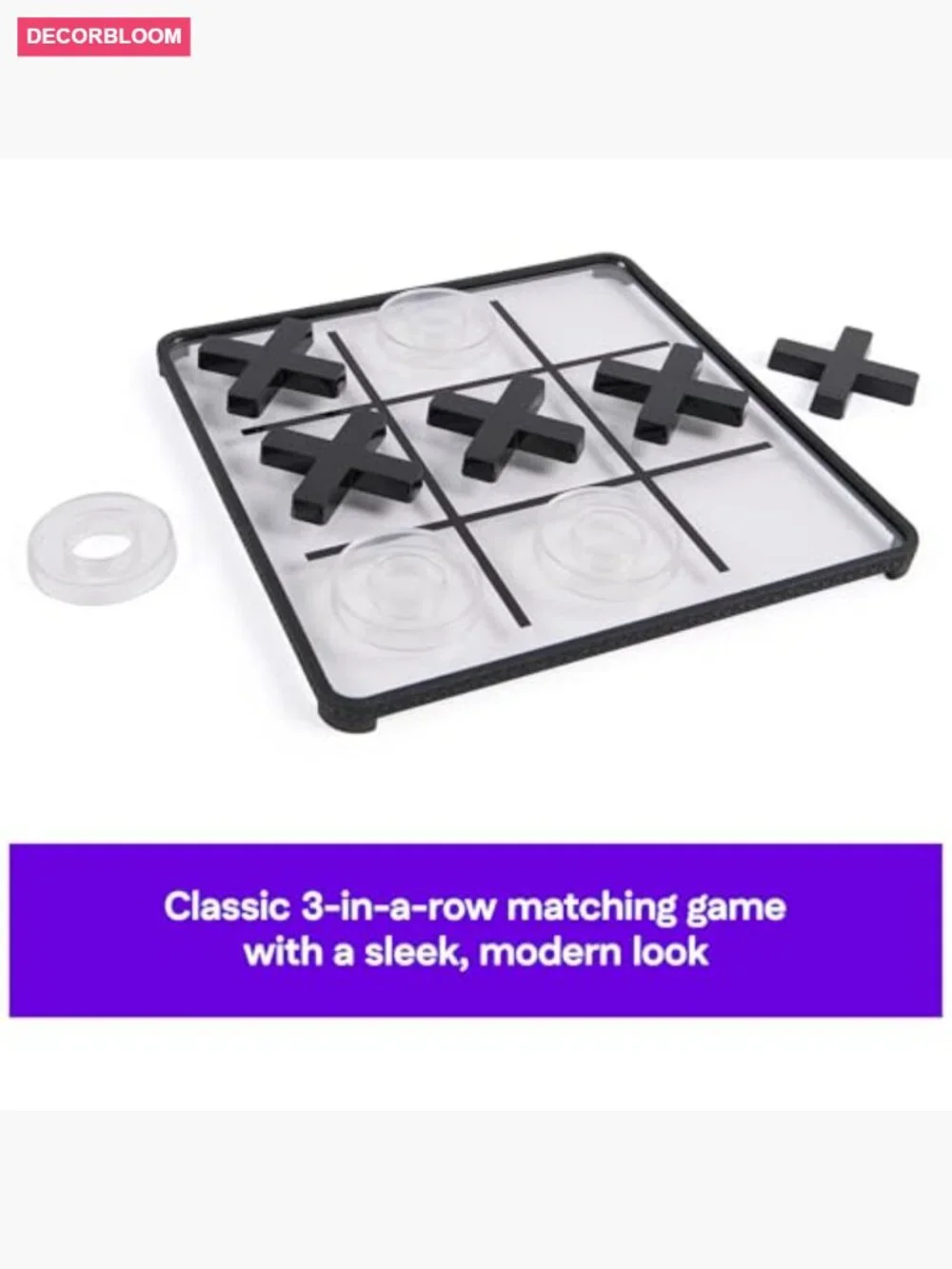 Classic Tic Tac Toe Board Game, Modern Coffee Table Décor, 2 Players - Picture 3 of 7